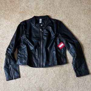SPANX Sleek Black Leather Jacket XL NWT MOTO 2 luxe